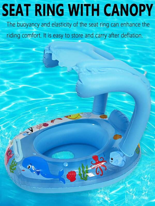 1 Stück Kindersitzring für Pools, süßer aufblasbarer schwimmender Ring, aufblasbarer Schwimmring für Säuglinge für Schwimmbad und Badewanne, mit Sonnenschutz für den Sommer