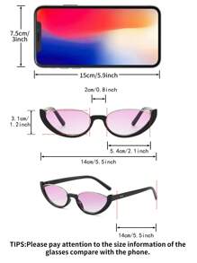 1 pieza Gafas de moda con montura a media de color negro con efecto de ojo de gato, lentes degradados, estilo vintage para mujer, ideales para verano, playa, vacaciones, exterior y viajes