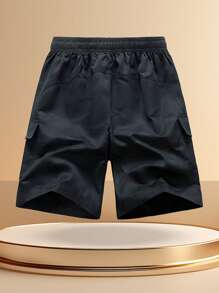 Shorts Cargo Casuais Masculinas com Cordão na Cintura, Adequadas para Uso Externo no Verão
