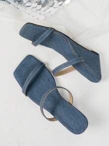 Sandálias de Tiras Minimalistas Novas do Verão 2025, Chinelos de Cunha Femininos, Sapatos de Salto Alto com Tiras Finas e da Moda