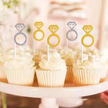 10pcs Rhinestone Ring Shaped Cake Toppers Cupcake Picks Birthday Party Wedding Dessert Decoration - Multicolor - View 1
