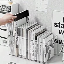 1pc Acrylic Transparent Desktop Storage Box, Office Stationery Book Organizer Rack, Dorm Desk Shelf - Acrylic Storage Box - View 2