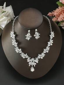 3pcs/Set Fashionable New Diamond Studded Women's Jewelry Necklace, Earrings, Elegant Women's Jewelry Set, Suitable For Women To Wear In Daily Wear, Engagement, Wedding, Party, Banquet Occasions, The Best Choice For Holiday Gifts.