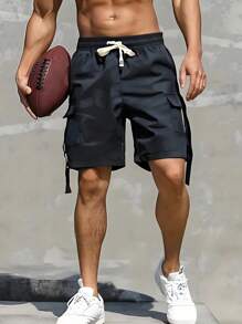 Shorts Cargo Casuais Masculinas com Cordão na Cintura, Adequadas para Uso Externo no Verão