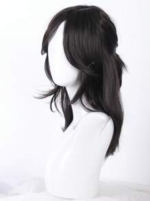 Pelucas de fibra negra de moda para hombres y mujeres, pelucas de coleta mitad recta estilo artes marciales de anime para cosplay, elegante y duradera para uso diario, festivales y Halloween