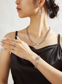 Ensemble de bijoux de luxe 5 pièces, convenant pour les soirées de danse, les galas, les sorties quotidiennes, les tenues de cérémonie, les robes de mariée - comprend un collier, des boucles d'oreilles, une bague, un bracelet et des pierres en zirconium, doré brillant