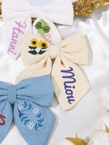 1 pieza Personaliza el nombre impreso Broche de pelo con lazo y bordado para niñas, lazos de pelo bordados con nombre personalizado, broche de pelo con lazo y flor bordados, adecuado para decoración del cabello diaria, regalo para niñas
