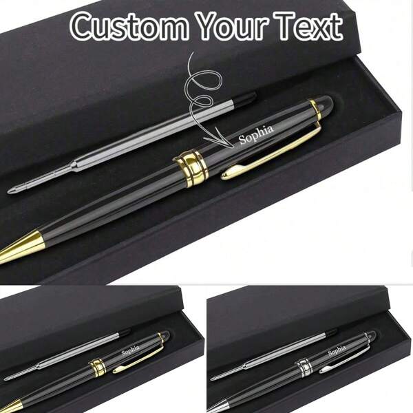 1 pieza Bolígrafo de metal personalizado con recambio, punta media, cierre retráctil de giro, Body redondo, set de regalo personalizable para negocios, oficina, escuela, maestros, niños y niñas, bolígrafos personalizados, suministros de oficina y escolares, decoración navideña, decoración de oficina