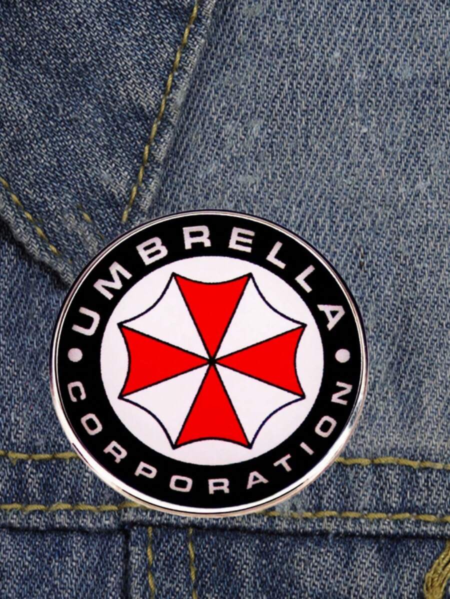 European & American Pop Culture Accessory - Red Umbrella Brooch Pin Metal Badge - White - View 1
