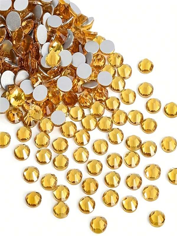 2000pcs 3-6mm Yellow Flat Back Resin Rhinestones, Round Jelly Gemstones For Making Accessories Shoes, Clothes, Cosmetics, Bags, Decoration