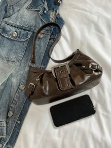 1pc Women Retro Biker Chic Studded Adjustable Strap Crossbody Bag, Large Capacity Soft Gradient Leather Shoulder/Underarm Bag, Suitable For Work, Dating, Parties, Vintage Bag For Women, Halloween Purse Perfect For Fancy Party Halloween Fashion & Gothic Fashion