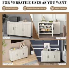 2025 New Giantex Buffet Cabinet  Storage Cboard - 3 Door Sideboard  Adjustable She, Cable Management Hol, Anti-Tipping Kits, Coffee Bar Console Cabinet For Living Room (Whitewash)