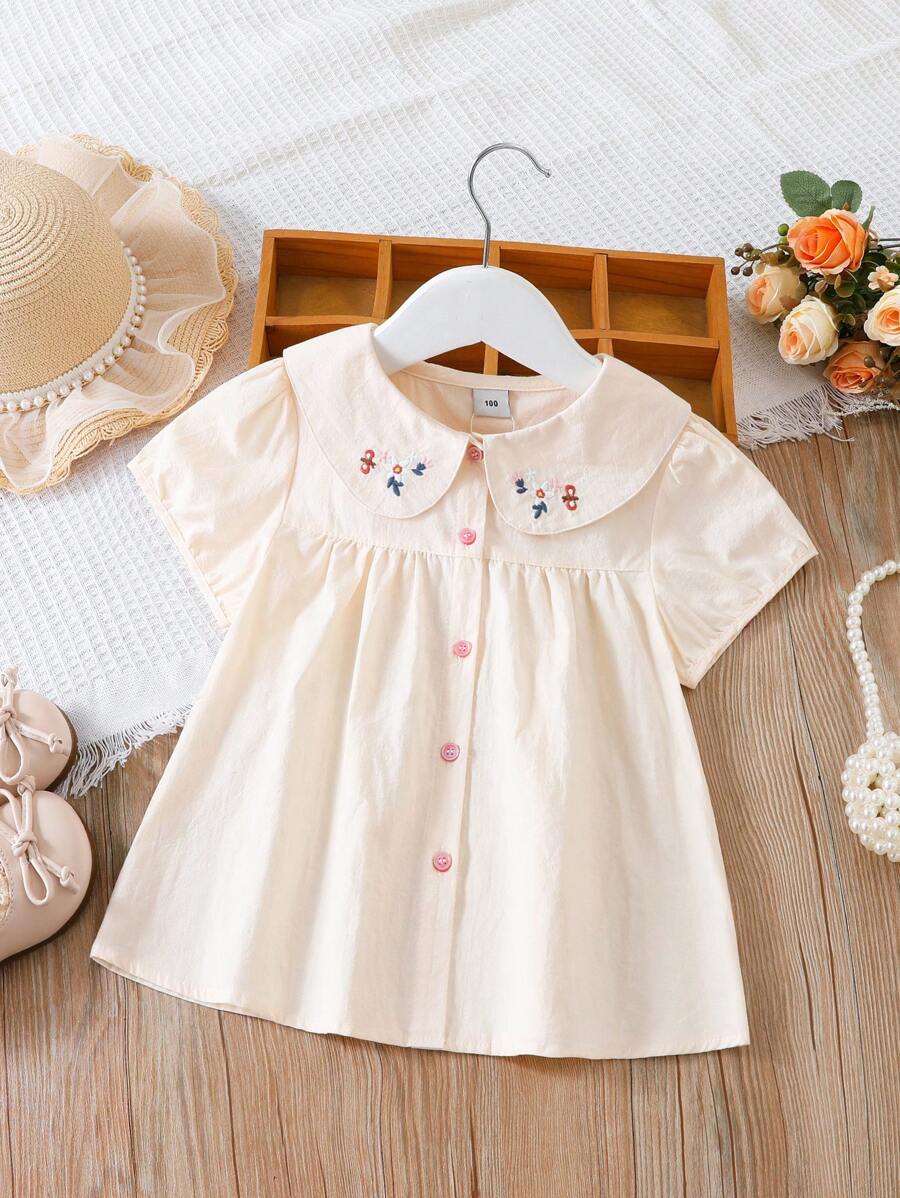 Young Girl Short Sleeve Shirt, Minimalist Fashion, Suitable For Summer