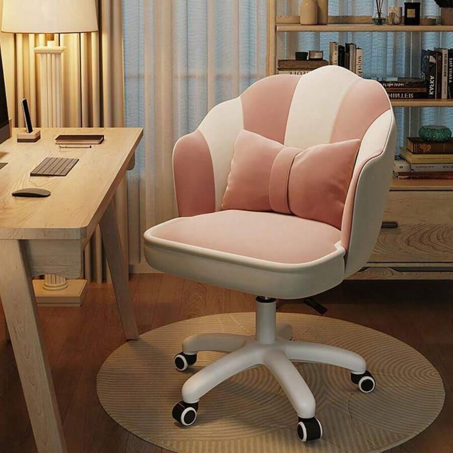 [Springtok]Office Chair Cute Petal Desk Chair, Modern Fabric Home Butterfly Chairs Height Adjustable Chair Makeup Chairs Computer Chairs - Pink and White - View 1