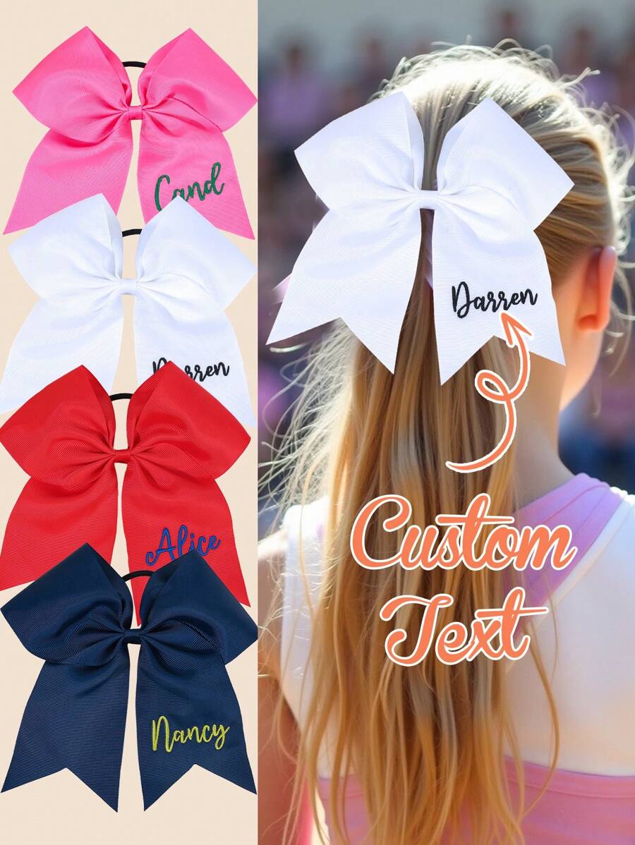 1pc Embroidered Big Cheer Bows Ribbon Ponytail Bow Hair Band For Cheer Cheerleading Hair Bow Softball Gifts Bow Blanks To Design Custom Personalized Hair Ring With Name,Gift For Kids