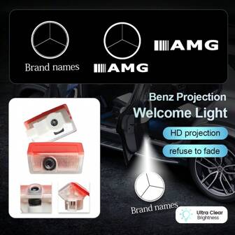 laky 2pcs LED Car Door Welcome Light Projector Lamp Suitable For Mercedes-Benz A B E C GLC Class W205 AMG W176 W177 W212 W213 W246 X253 W247 OEM Door Lights, Automatically Illuminates When Opening Door For Safety Warning At Night