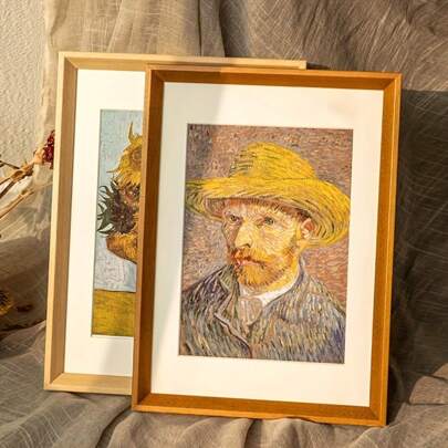 1 pieza Marco de fotos de madera retro, marco individual inclinado adecuado para pared y escritorio, ligero y pulido, con temática navideña, forma ovalada horizontal, apto para pósters, exhibición de arte DIY, marco decorativo y regalo de marco de fotos para madres, Día de la Madre, Día del Padre y otras festividades