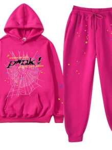 NEW Hip Hop Spider Hoodies Set Y2k Hoodie ,Tracksuit Pullover Sweatshirt And Trousers For Men Or Women Matching Hoodies For Couples Casual Unisex - 粉色 - 查看 5