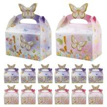 20Pcs Butterfly Party Favor Treat Boxes, Pink And Purple Butterfly Floral Goodie Gable Candy Box Paper Gift Box For Birthday Party Supplies Baby Shower Wedding - Purple - View 3