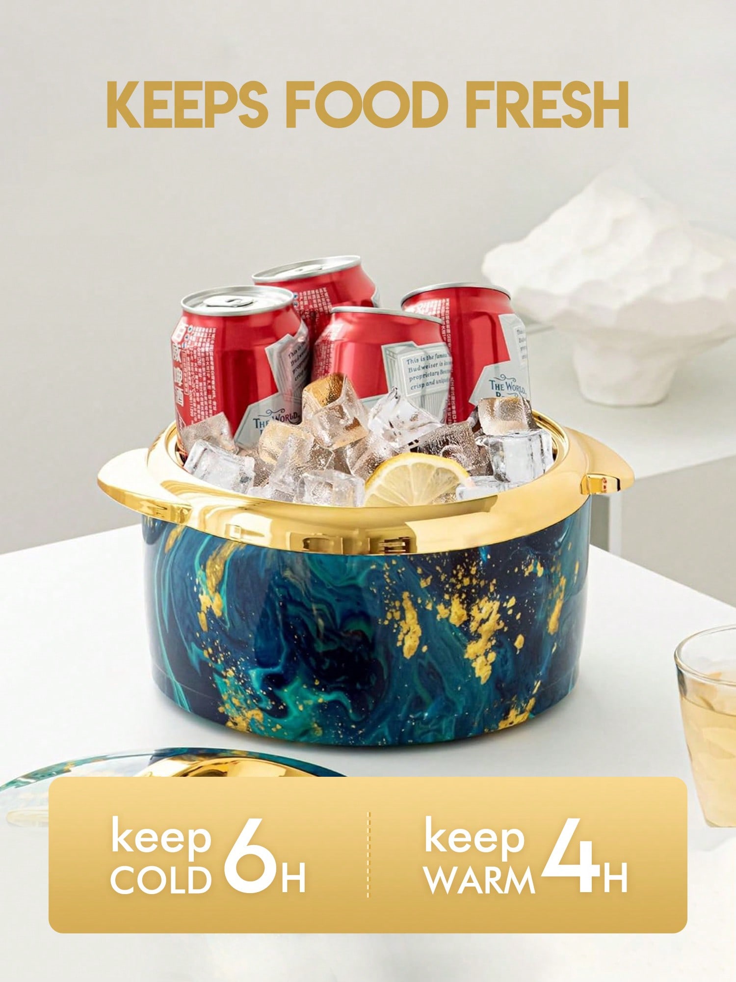 3 قطع، وسادة تدفئة الطعام لمسة ذهبية، طقم أواني تق...