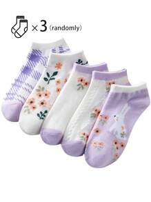 1/3/5/10 女士兔子图案女士夏季袜子隐形袜舒适百搭适合全年休闲、旅行、度假和聚会，重现舒适袜子 - 彩色 - 查看 20