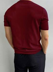 男士休闲纯色短袖套头衫，春夏 - 紅色 - 查看 3