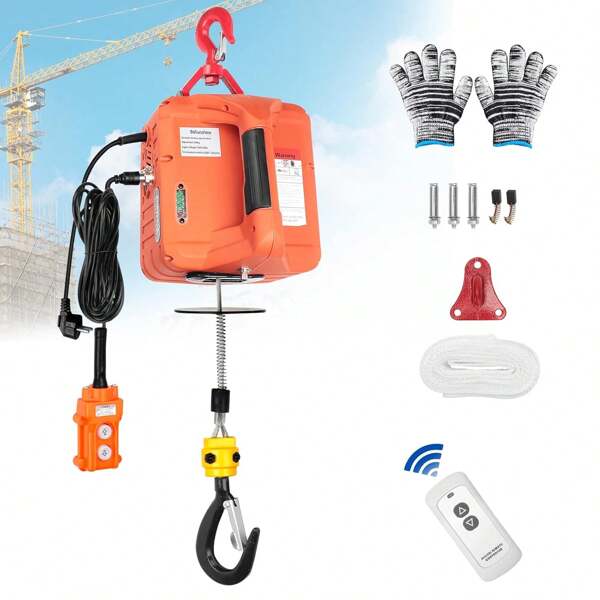 BriSunshine BriSunshine 3-in-1-Elektrohebezug, 500 kg, 1500 W, elektrische Hebewinde, 230 V, tragbar, mit 7,6 m Schlinge zum Heben, manuell/Kabel/Fernbedienung, 5 m/min