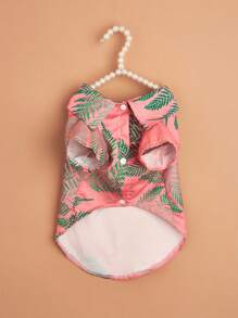 1 件宠物棕榈叶印花衬衫，热带度假风格，涤纶，适合猫和狗 - 彩色 - 查看 4