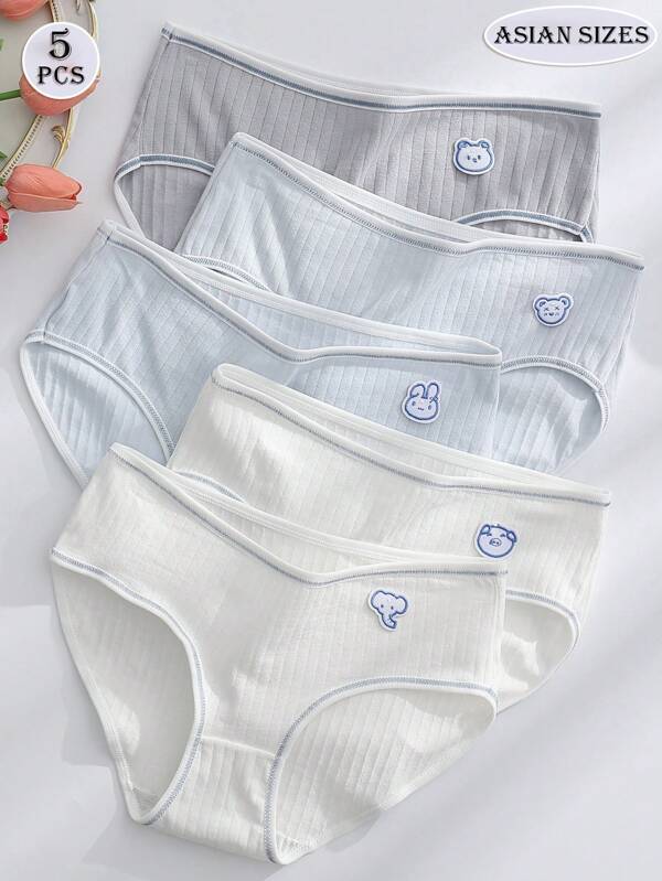 Calcinha 5 peças Fresca e Doce Estilo Fada Letras Estampadas Bonitas Macias E Macias Desenho Animado Animal Menina Cuecas Cor Sólida Calcinha Básica Confortável E Respirável Roupa Interior
