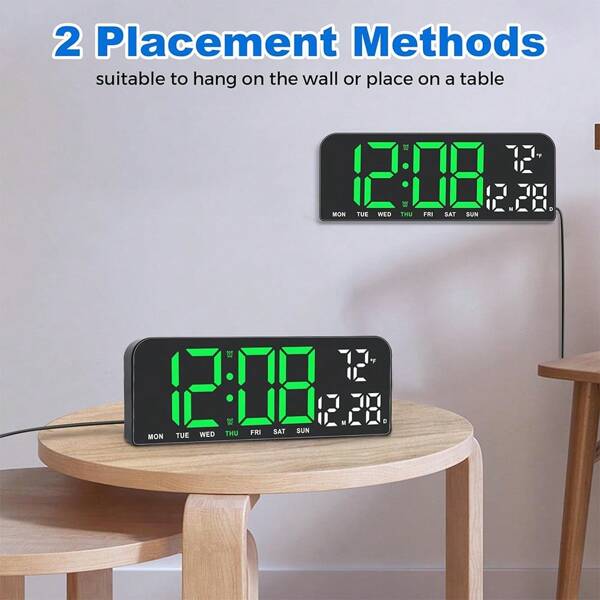 1 pieza Reloj de pared digital LED de 10 pulgadas, reloj despertador digital para dormitorio con pantalla grande, función de temperatura/cronómetro/atenuación automática/repetición, formato de 12/24 horas, regalo moderno de reloj de pared digital para cumpleaños, graduación, decoración de habitación, decoración de dormitorio, decoración escolar