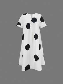 女士V领印花宽松休闲连衣裙，优雅夏季款 - 彩色 - 查看 7