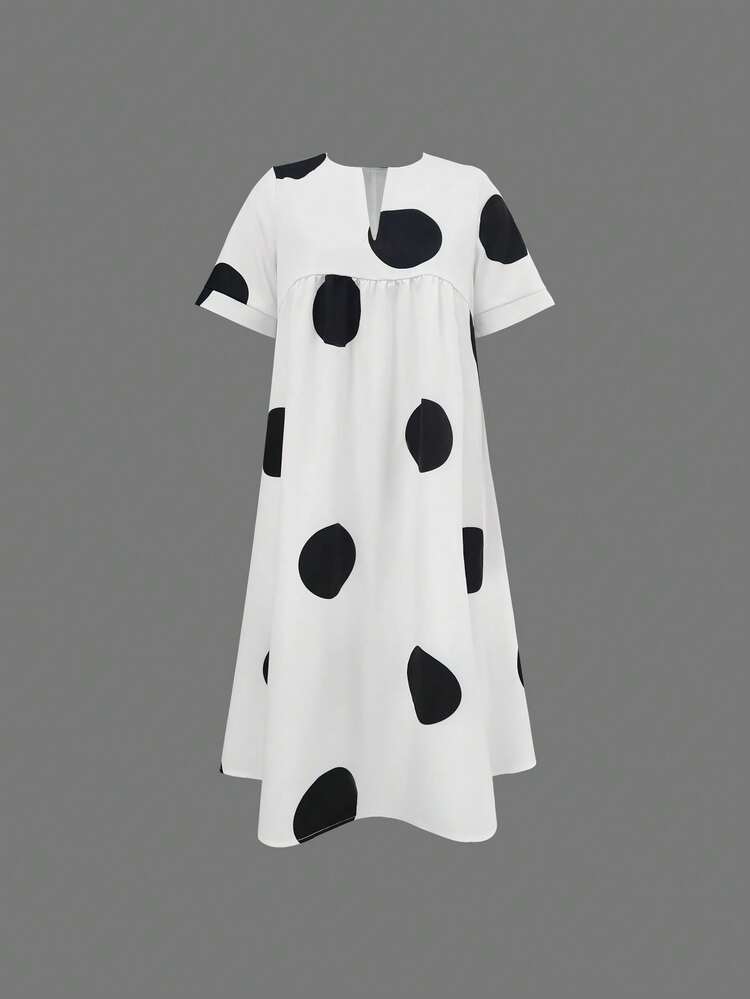 Vestido casual suelto con cuello en V y estampado elegante para mujer - Multicolor - Añade 7