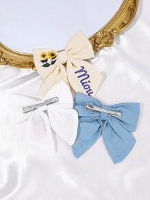 1 pieza Personaliza el nombre impreso Broche de pelo con lazo y bordado para niñas, lazos de pelo bordados con nombre personalizado, broche de pelo con lazo y flor bordados, adecuado para decoración del cabello diaria, regalo para niñas