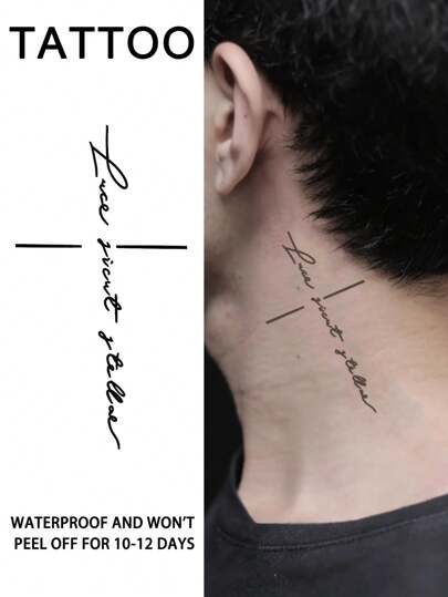 1Pc Cross English Temporary Tattoos Semi Permanent Tattoo Waterproof Sweatproof Last For 1-2 Weeks Realistic Herbal Juice Anti-Friction Non-Reflective Faux Black Fake Tattoos For Woman And Men Tattoo Stickers For Arm, Chest, Leg, Abdomen, Waist, Finger, Neck Modernist Body Art