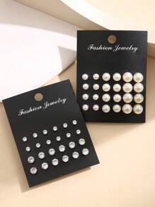 48 Stücke Zirkonia & Kunstperlen Ohrstecker Set, Urlaub, Party, Date, Tägliches Tragen Geschenk