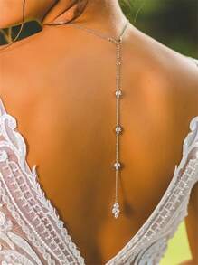 1pc Silver-Plated Rhinestone Leaf Shaped Necklace Chain - Silver - View 1