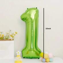 1pc 32-Inch Lime Green Mylar Number Balloon, Suitable For Spring, Birthday, Anniversary Party Decoration
