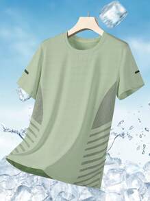 Camiseta de verano para hombres, de secado rápido, con aspecto de seda, transpirable, casual, versátil, ligera de manga corta, cómoda para deportes y exteriores