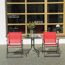 Folding Patio Lawn Chairs Set Of 2 Backrest Portable Outdoor/Indoor Seats With Armrests(Red)