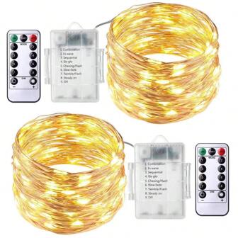 1 PC Warm White LED Fairy Lights, Battery Powered With Remote Control And Timer - 50/100/200 LEDs, 16.4ft/32.8ft/65.6ft Length, Twinkle & Flashing Modes, For Bedroom, Indoor, Wedding, Dorms, Christmas, Halloween Decor, Room Lighting