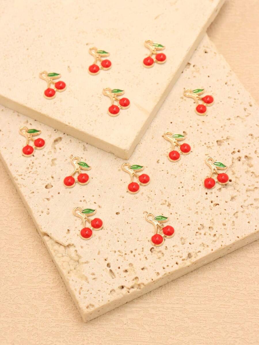 12pcs/Set Alloy DIY Cherry Fruit Pendant Charms - Red - View 1