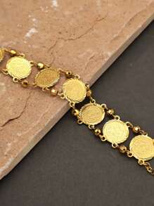 1 pieza Brazalete vintage elegante para mujer decorado con monedas, para uso casual y de moda