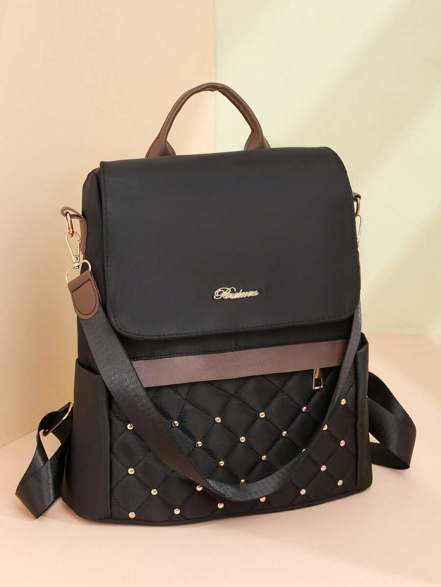 Minimalist Colorblock Large Capacity Backpack, Versatile - Black - View 1