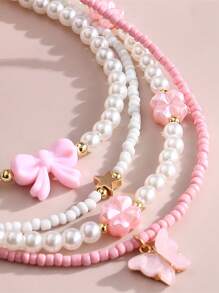 4pcs/Set Handmade Beaded Necklace Set For Women, Elegant Fashion Choker, Kawaii Party Flower Star Bow Pendant, Faux Pearl Bead, Minimalist Jewelry, Gift For Girlfriend