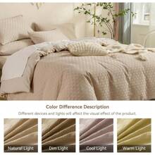 JELLYMONI Khaki Duvet Cover Queen Size - 3 Pieces Soft And Breathable Microfiber Knitted Jacquard Waffle Weave Striped Comforter Cover With 8 Corner Ties & Zipper Closure