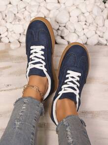 新款休闲运动鞋，时尚百搭训练鞋，仿麂皮面料，系带，女士/女学生鞋 - 藍色 - 查看 5