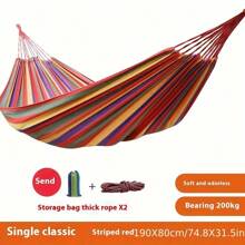 1 Set Of Hiking, Camping, Canvas, Single And Double Hammocks, Outdoor Camping, Leisure, Indoor Swing, Thick Striped Hammock