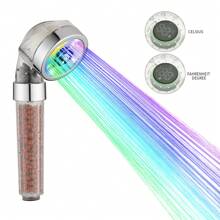 1pc Hydroelectric LED Shower Head With Temperature Display In °C And °F, Handheld Showerhead, Explosion-Proof Hose, American Style Bracket