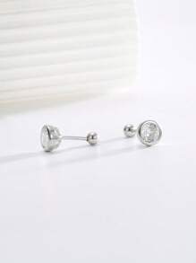 Artepollo 1pc 925 Sterling Silver Hypoallergenic Single Cubic Zirconia Stud Earrings, Screw Back Earring Studs, Cute & Elegant, Suitable For Daily Wear Or Festivals, Gift For Girls, Friends, Back To School