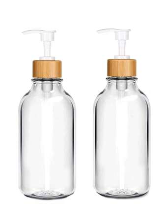 1 件套透明皂液器套装，适用于浴室洗手液和洗洁精，竹泵，16 盎司塑料皂液器和乳液分配器套装，适用于厨房，可再填充液体皂液器瓶，返回学校